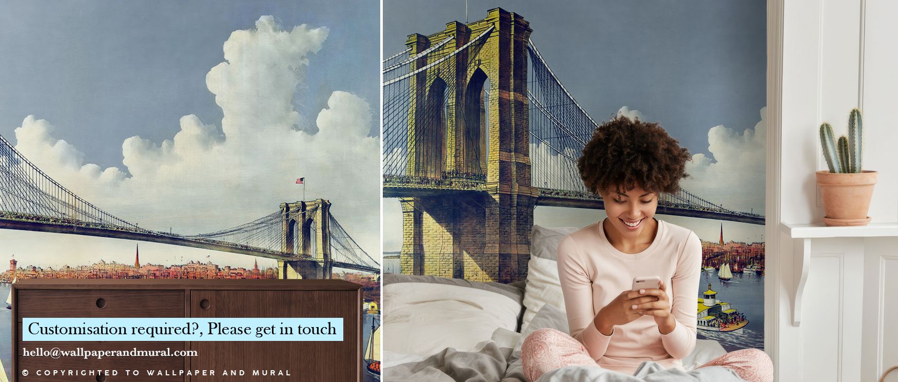 Seam continuity carries major lines across panels. Vintage Illustration of East River Bridge, New York Wallpaper preserves structure. Living areas feel unified. Nothing jars. Cadence stays even. Tone remains stable. The view feels complete. 