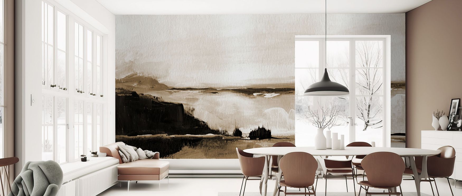 Palette holds to muted greens, soft browns, and aged beige. Vintage Landscape Mountainside Wallpaper curates tones with restraint. Bedrooms feel peaceful. Surfaces glow softly. Calm remains steady. Elegance persists. The mood is natural. 