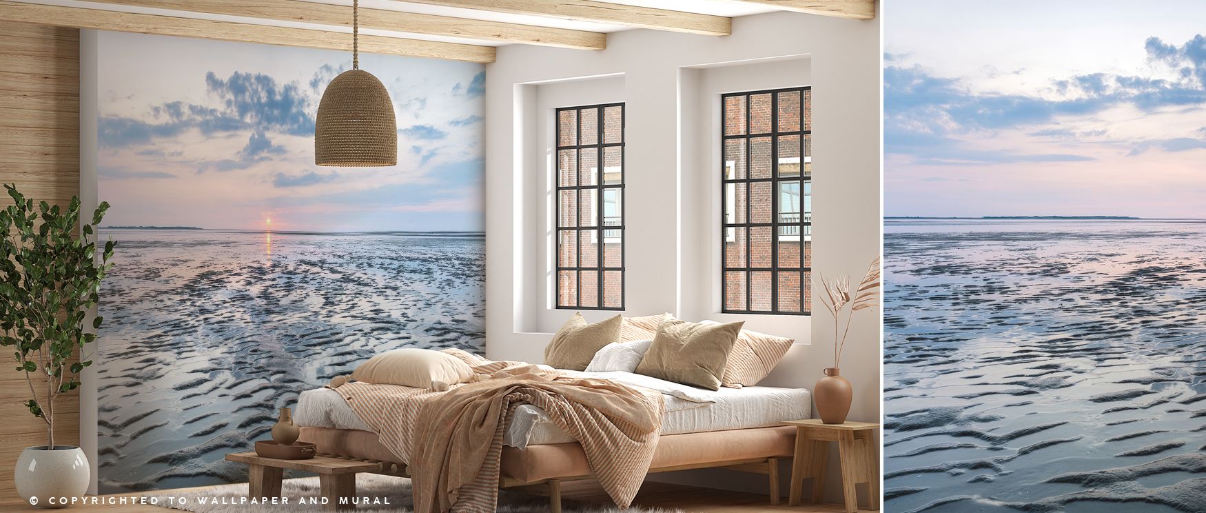 Horizons extend in calm layers across the design. Wadden Sea Wallpaper enriches bedrooms with serenity. Rhythm flows evenly. Balance holds steady. Serenity defines tone. Elegance sustains imagery. The mood feels timeless. 