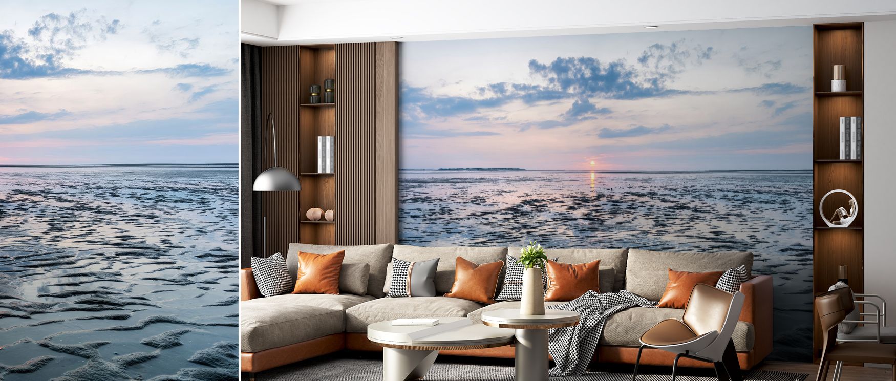 Seam joins preserve horizon continuity. Wadden Sea Wallpaper aligns panels smoothly. Study corners read cohesive. Rhythm stays steady. Balance persists. Serenity flows calmly. Elegance endures. 