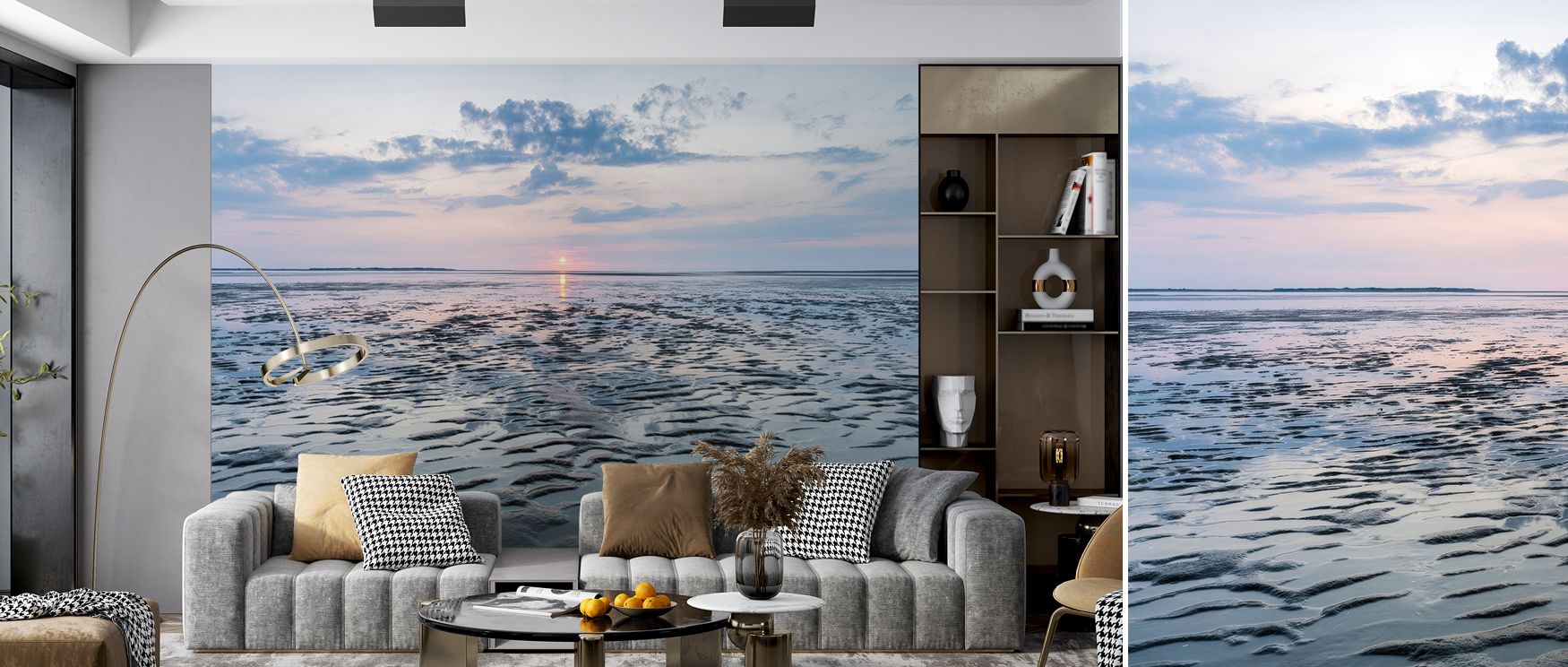 Horizontal rhythm prevents monotony across panels. Wadden Sea Wallpaper maintains cadence. Living rooms glow gracefully. Rhythm persists clearly. Balance stays even. Serenity defines mood. Elegance sustains. 
