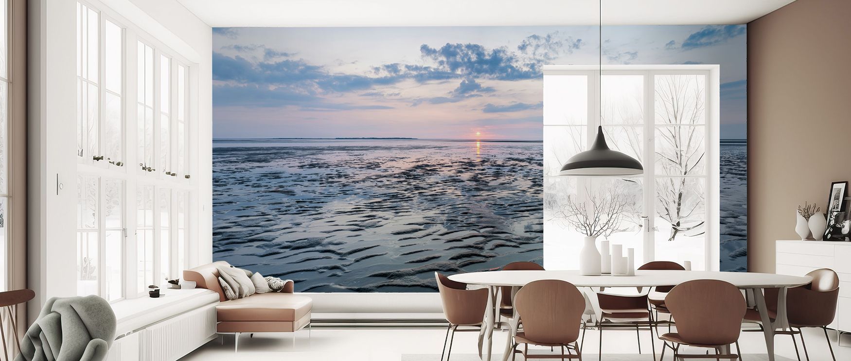 Palette leans into greys, blues, and soft creams. Wadden Sea Wallpaper tempers tones wisely. Bedrooms gain calmness. Surfaces glow softly. Rhythm holds evenly. Balance sustains imagery. Serenity prevails. 