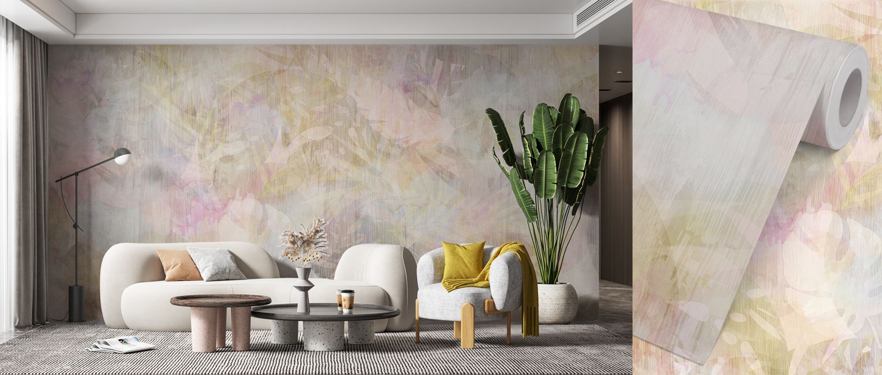 Abundant tropical greenery emerges in the Washed Tropic Wallpaper, creating interiors filled with texture and vitality. This design blends natural detail with artistic composition, enhancing bedrooms, living spaces, and offices with creative energy and lu