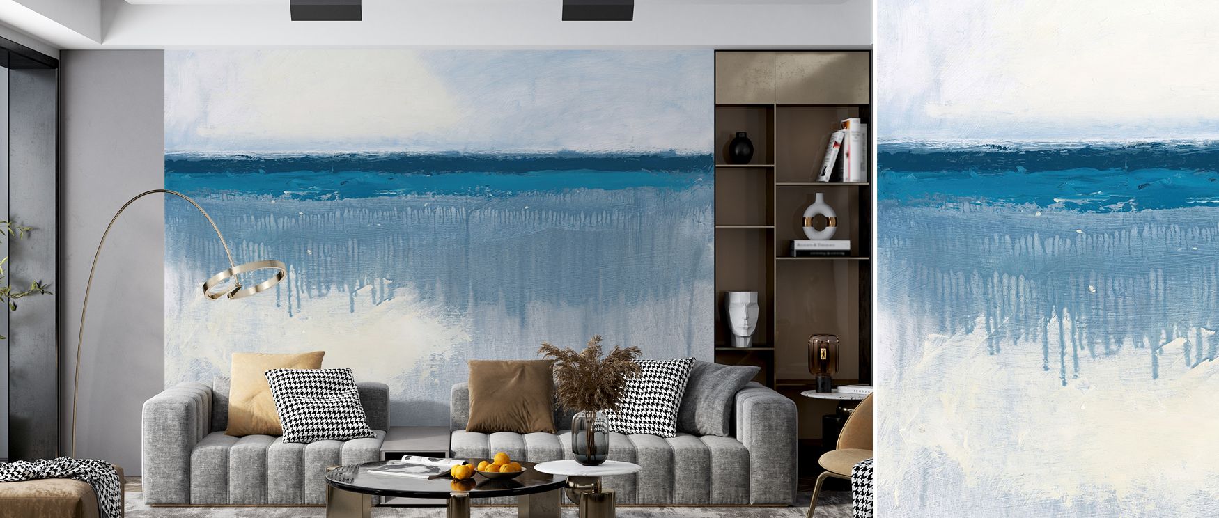 Water and air elements blend seamlessly in this wallpaper, creating calm environments. Its imagery offers tranquility in bedrooms, sophistication in living rooms, and inspiration in offices through refined artistic detail. 