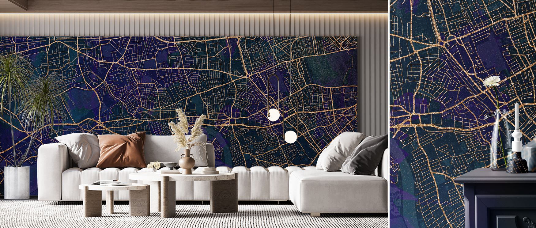 West London Blue & Gold Wallpaper brings striking city imagery into interiors, enriching walls with sophistication. Its design adds elegance to bedrooms, charm to living rooms, and refinement to offices, making interiors feel stylish and modern. 
