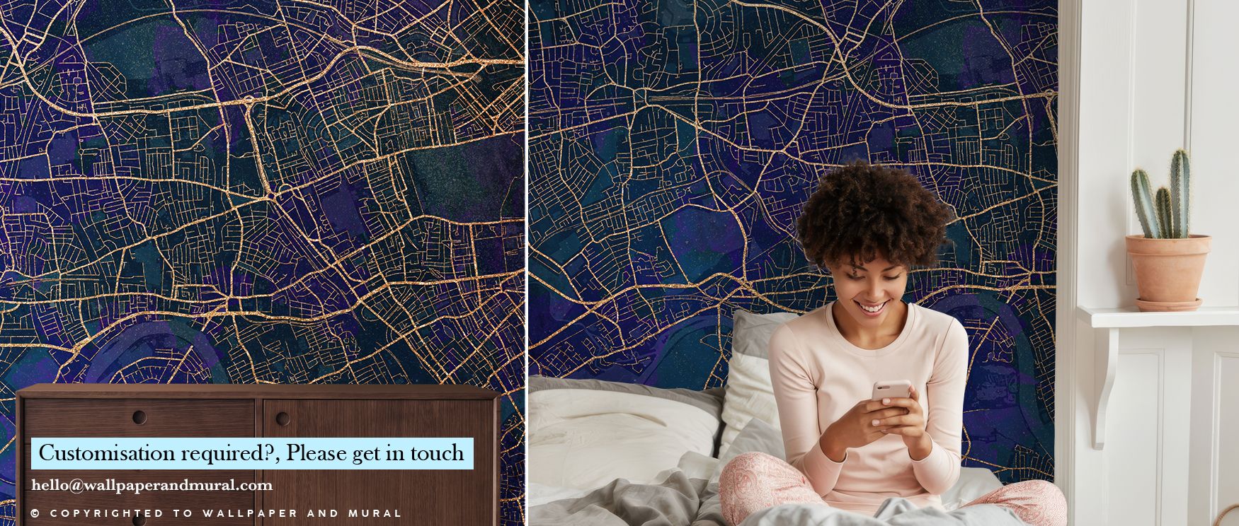 Striking artistry emerges in the West London Blue & Gold Wallpaper, capturing the city skyline with sophistication. Its design enhances walls in bedrooms, offices, and living rooms, ensuring interiors feel modern and luxurious with cultural charm. 