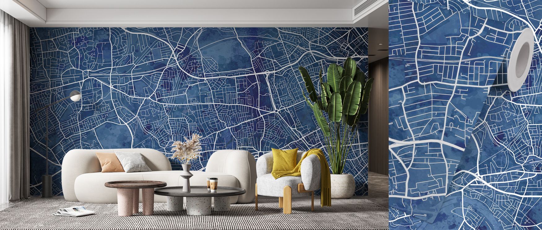West London Blue Wallpaper celebrates urban artistry with striking tones. Its design enriches bedrooms, offices, and living rooms, creating walls that radiate cultural identity and stylish refinement with bold imagery. 