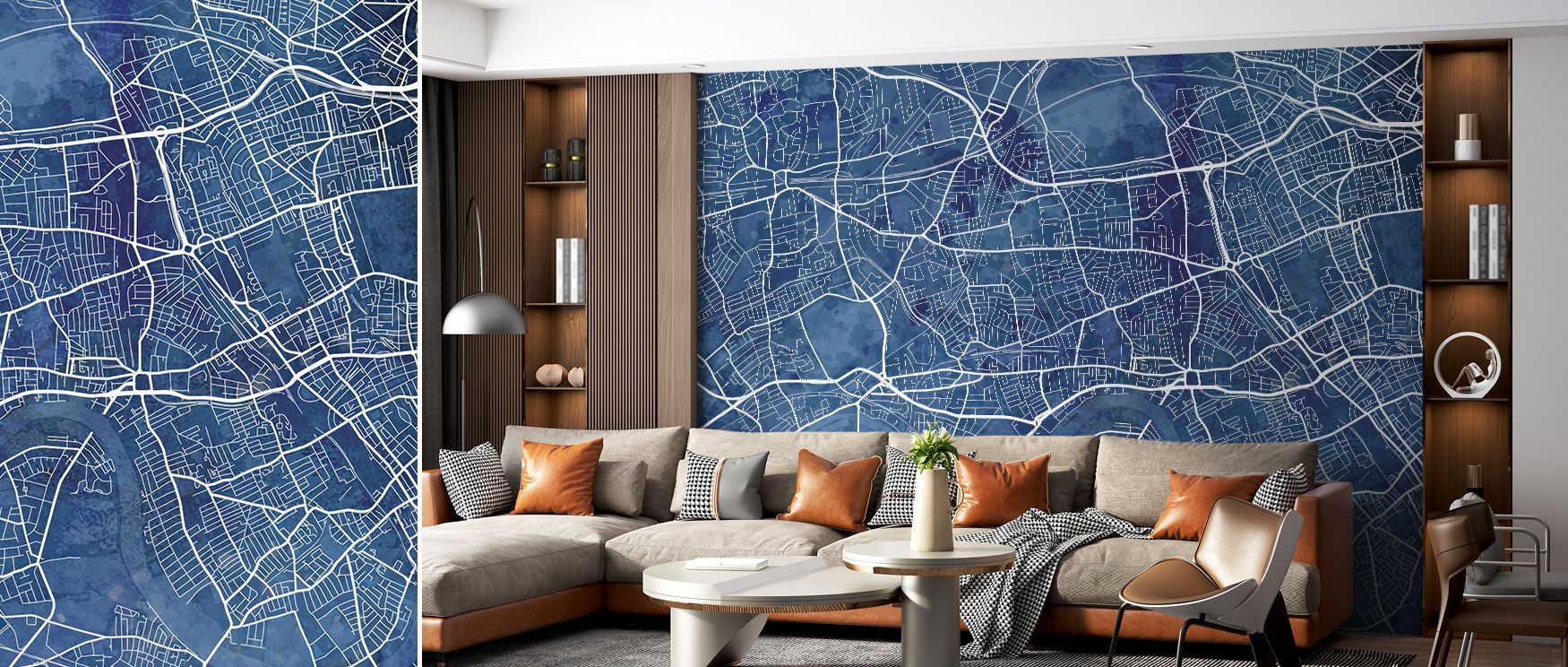 West London Blue Wallpaper captures cultural elegance through bold tones and refined detail. Its imagery enriches walls in bedrooms, offices, and living rooms, ensuring interiors feel stylish, expressive, and filled with sophistication. 