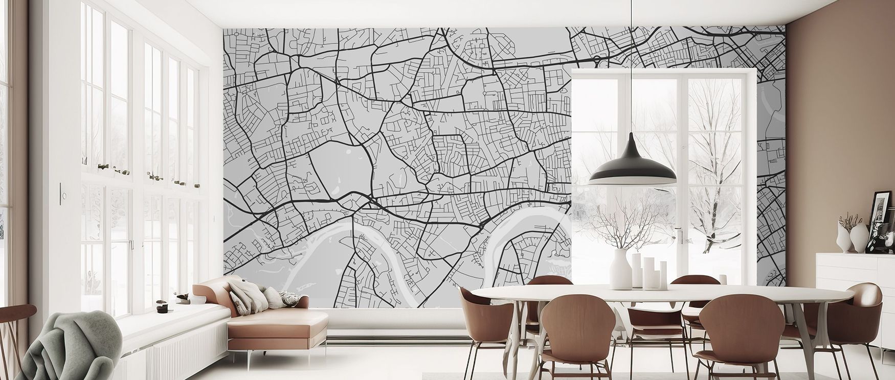 Strong design elements highlight the West London Grey Wallpaper, capturing modern elegance. Its imagery enhances bedrooms with sophistication, offices with refinement, and living rooms with charm, ensuring interiors radiate contemporary artistry. 