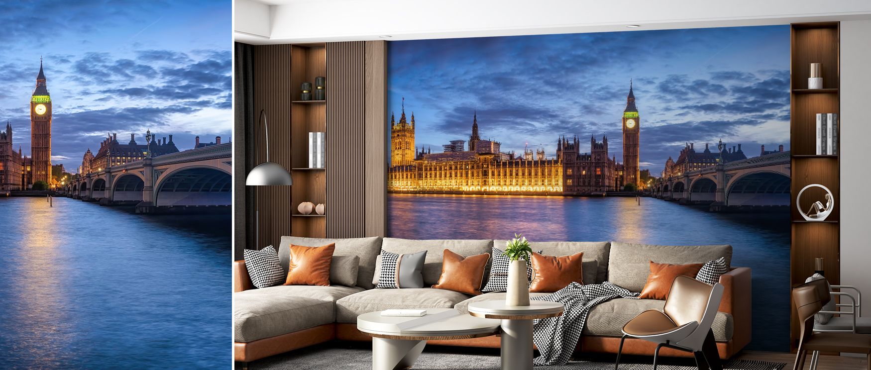 Westminster Lit Wallpaper embodies elegance with its glowing skyline imagery. The design highlights strong structures with luminous tones, balancing tradition with modern sophistication, offering timeless artistry filled with expressive detail. 