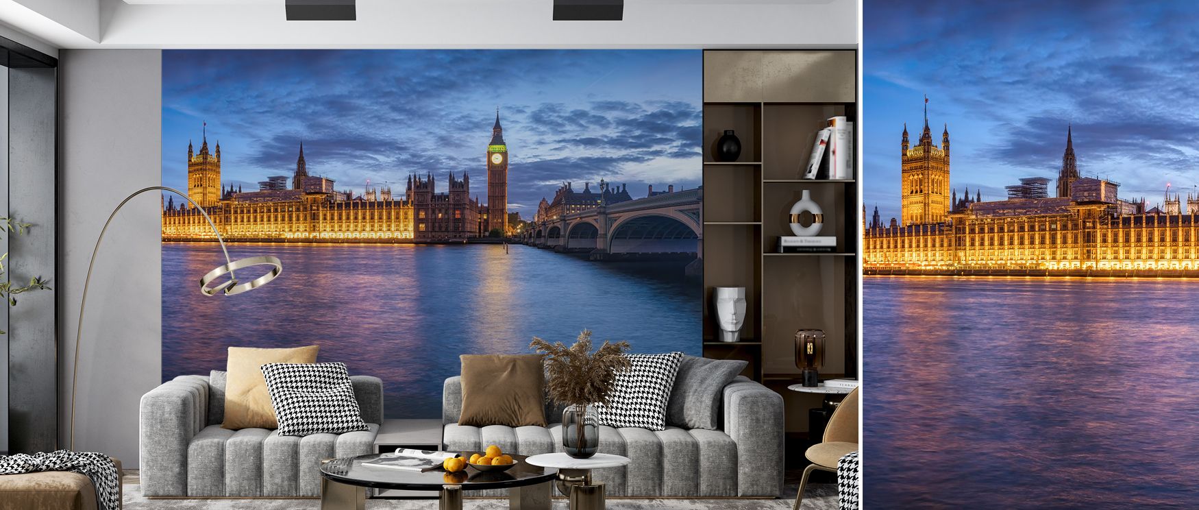 Westminster Lit Wallpaper highlights architectural grandeur through luminous tones. Its design merges tradition and artistry, presenting skyline imagery filled with heritage, cultural identity, and refined modern balance. 