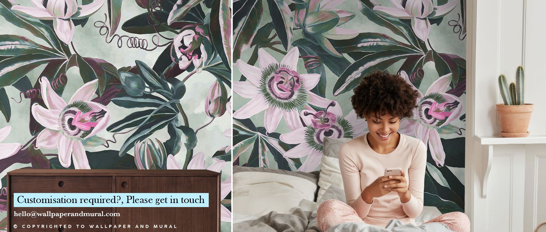 Blossoms of white emerge across a bright green background in the White Passiflora Bright Green Wallpaper, forming refined floral imagery that reflects serenity and liveliness. Its tones flow seamlessly to create rhythm and visual balance. The design uplif