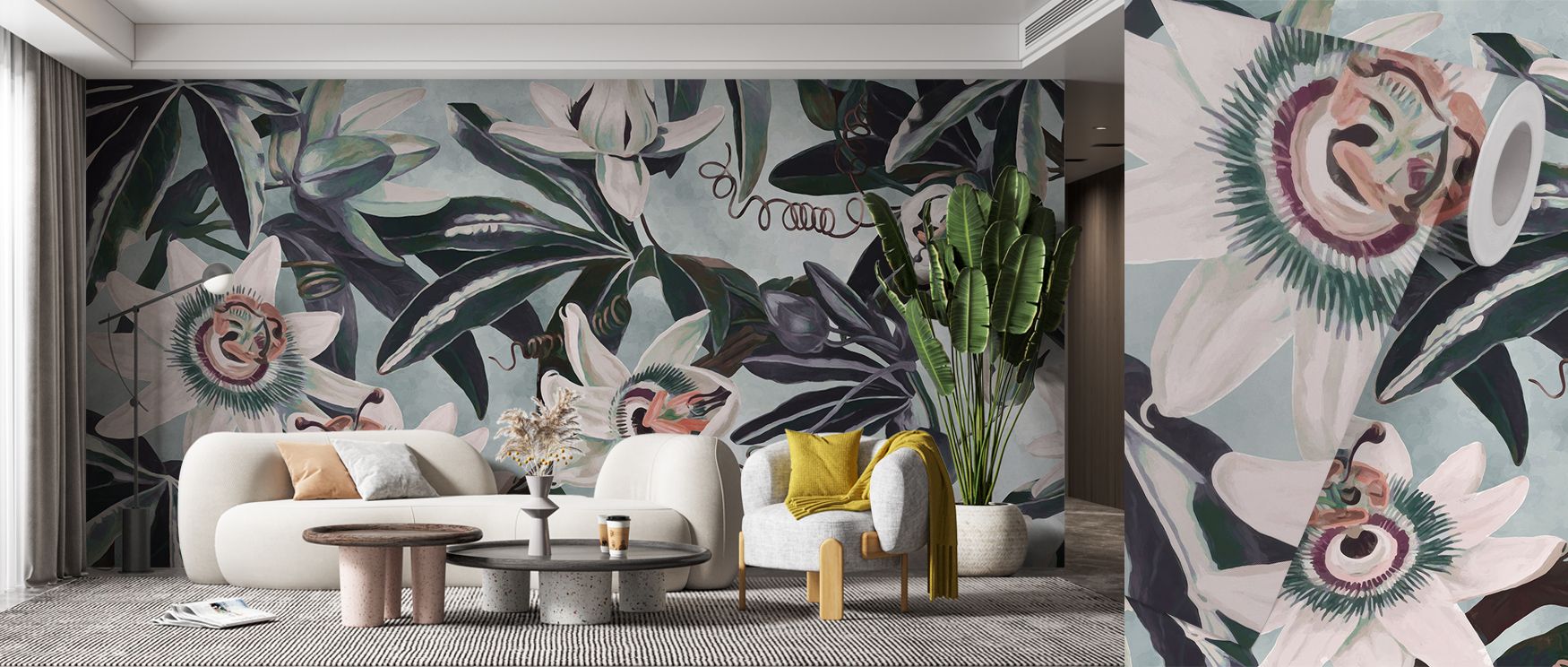Blossoms arranged in refined composition define the White Passiflora Wallpaper, with soft tones that radiate harmony. Its imagery conveys serenity and natural charm, making it ideal for uplifting bedrooms, kitchens, and shared spaces with artistic floral 