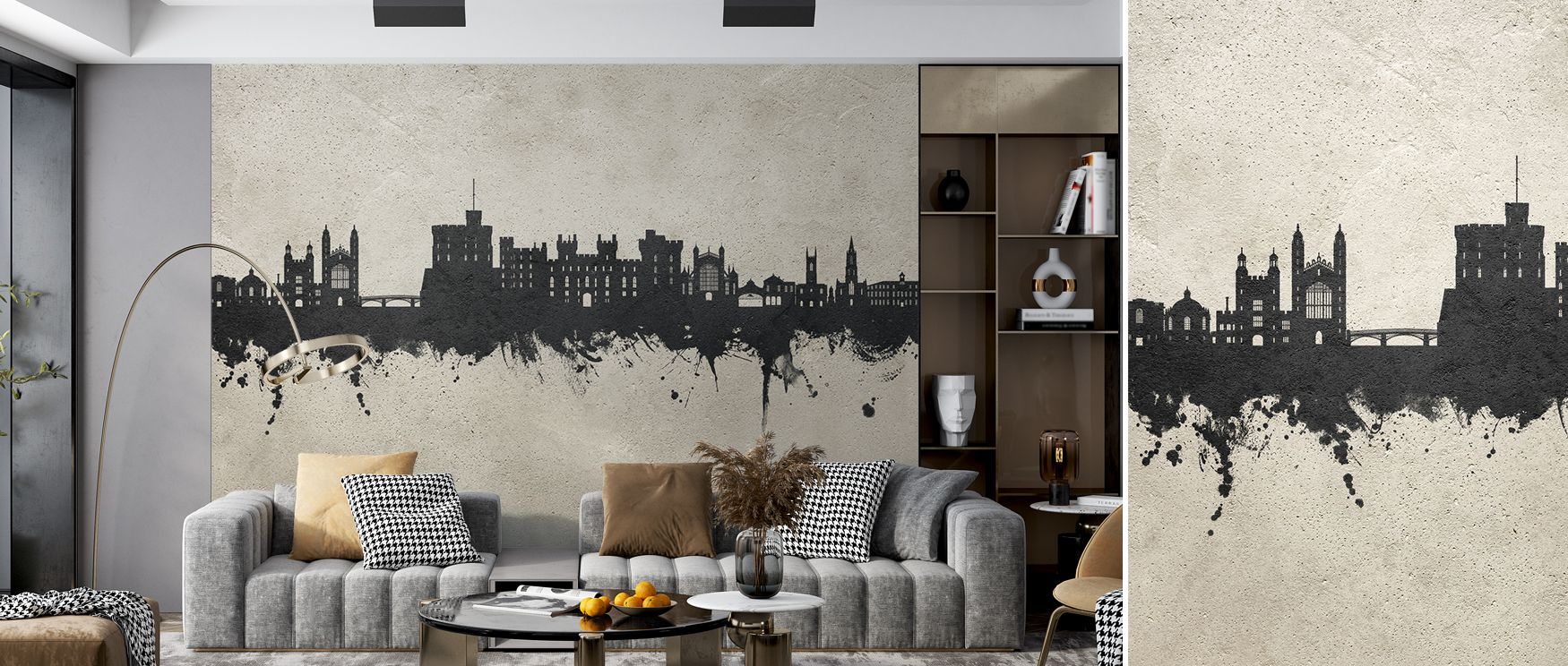 The Windsor England Skyline Concrete Wallpaper presents strong imagery of iconic structures in balanced tones. Its design reflects cultural refinement, enhancing bedrooms, living rooms, or offices with timeless artistic charm and modern sophistication. 
