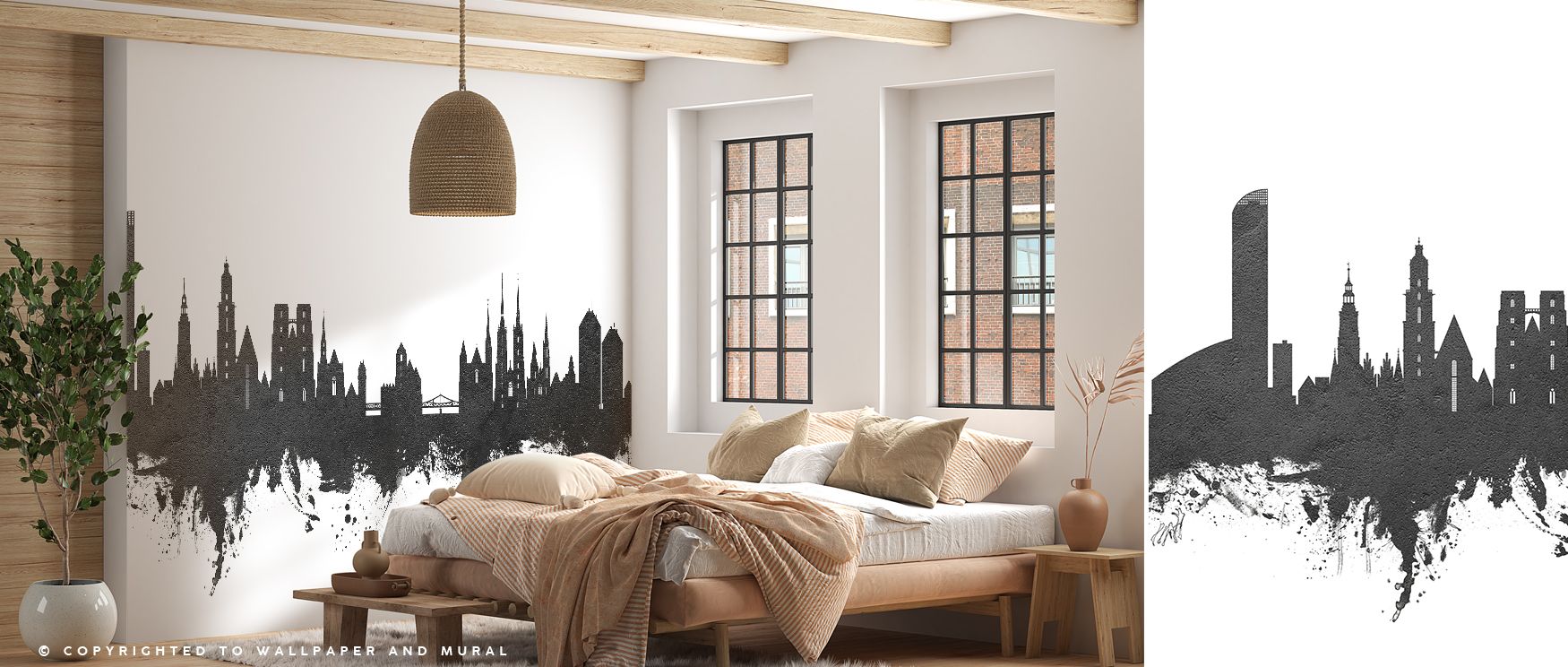 Wroclaw Poland Skyline Black & White Wallpaper captures historic structures with striking contrasts, offering timeless architectural charm. Its monochrome tones highlight balance and sophistication, enriching bedrooms, offices, or living areas with cultur