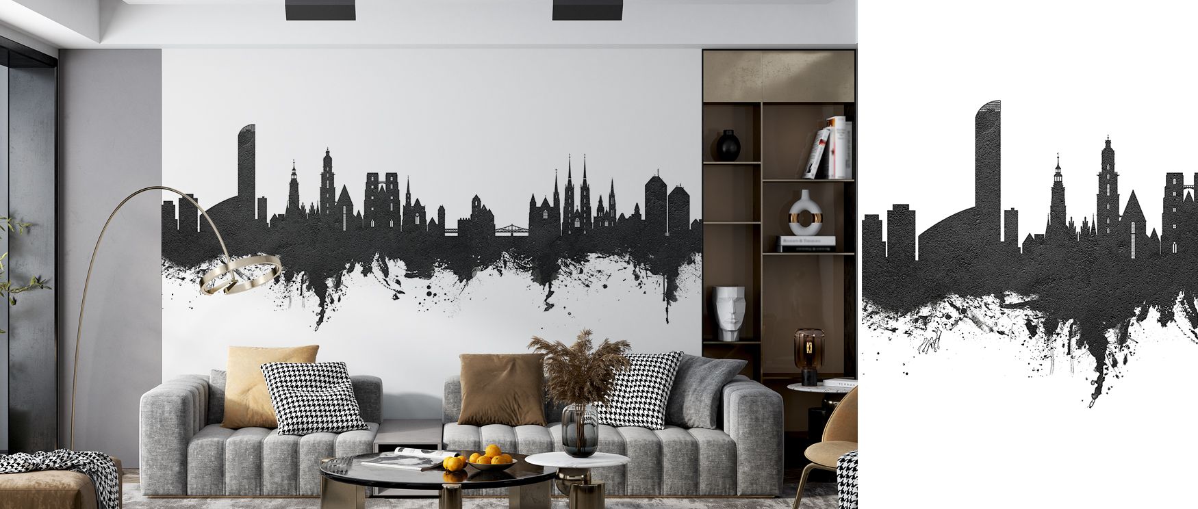 The Wroclaw Poland Skyline Black & White Wallpaper embodies cultural identity through architectural silhouettes. Its refined tones capture urban sophistication, enhancing offices, bedrooms, or living spaces with timeless imagery and modern charm. 