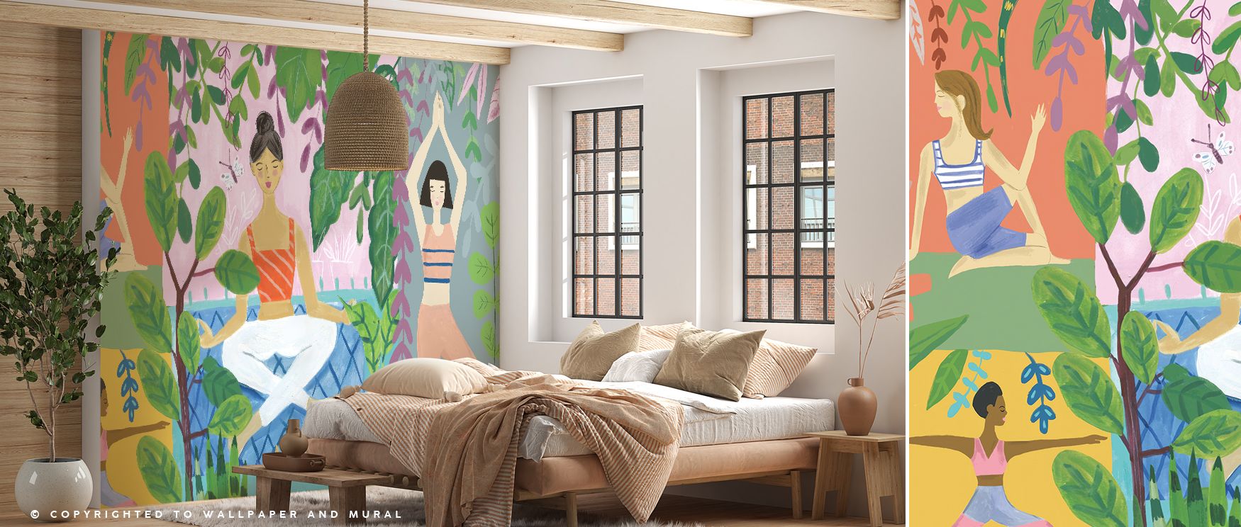 The Yoga Plants Wallpaper highlights delicate plant imagery arranged with natural rhythm. Each leaf and stem reflects serenity and harmony, enriching bedrooms, yoga studios, or living spaces with calm decorative artistry. 
