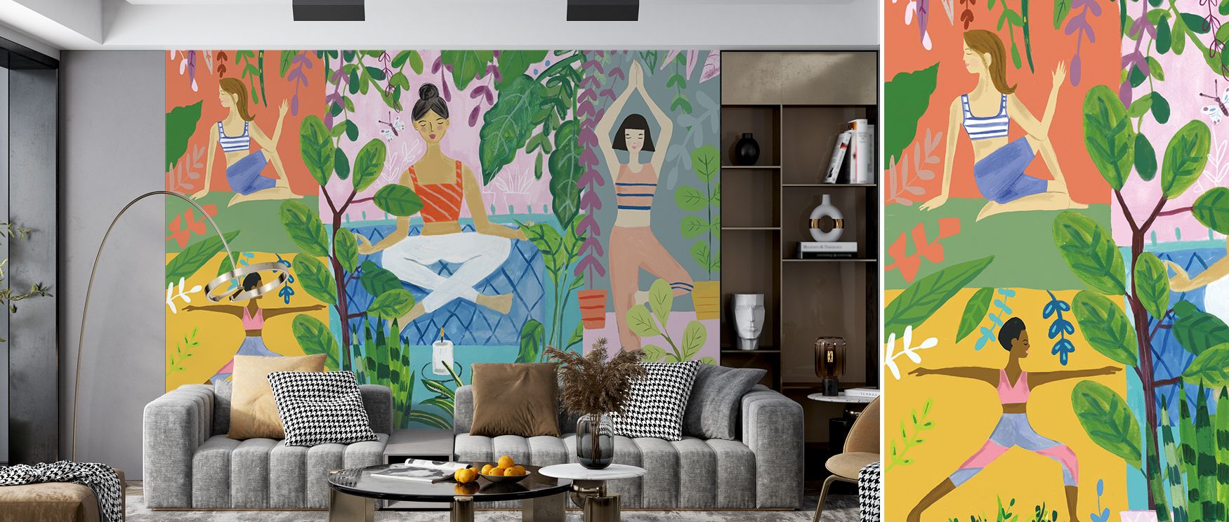 Graceful lines define the Yoga Plants Wallpaper, capturing natural rhythm. Its design conveys tranquility and expressive charm, uplifting bedrooms, yoga interiors, or living areas with timeless decorative artistry. 