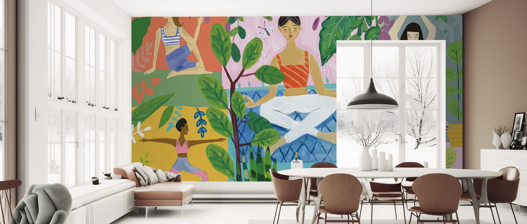 Yoga Plants Wallpaper conveys peace through expressive plant imagery. Each detail reflects natural inspiration, enriching yoga studios, bedrooms, or shared spaces with harmony and decorative calmness. 