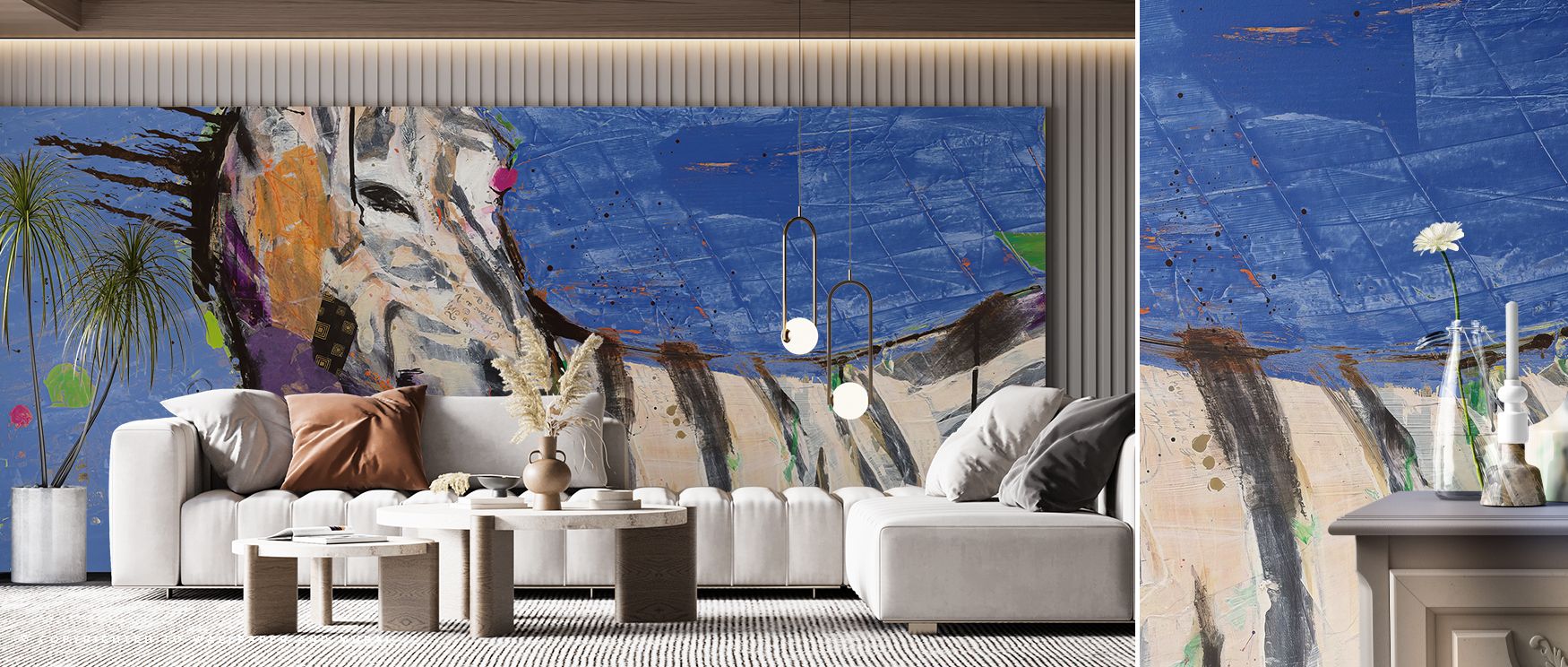 The Zebra Splash Wallpaper captures flowing stripe patterns with strong contrasts. Its imagery conveys vitality and balance, uplifting bedrooms, offices, and shared interiors with dynamic artistry and stylish refinement. 