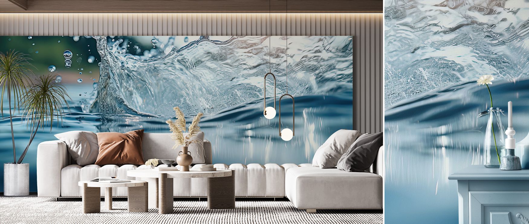 Water Splash Wallpaper conveys movement through arcs of water arranged in fluid rhythm. Its imagery reflects vitality and refinement, uplifting bedrooms, offices, or shared interiors with refreshing artistry and timeless style. 