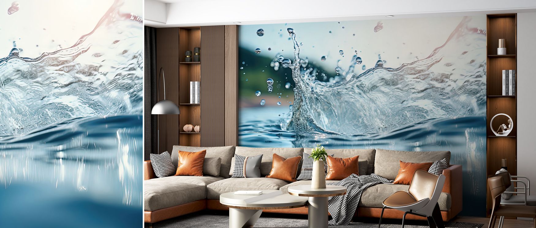 The Water Splash Wallpaper captures arcs in dynamic composition. Its design reflects balance and vitality, enhancing bedrooms, offices, and living rooms with artistic freshness and decorative rhythm. 