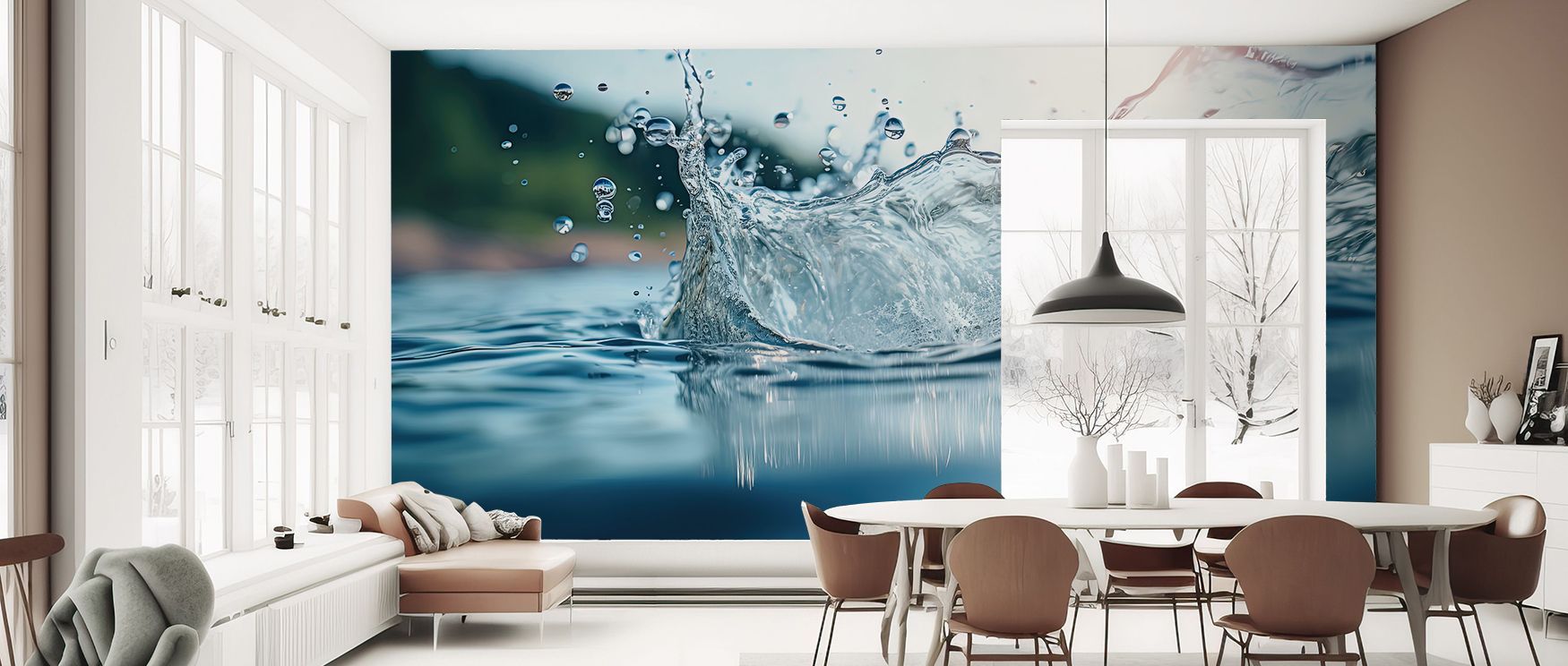 Water Splash Wallpaper emphasizes natural elegance through expressive arcs and droplets. Its imagery conveys vitality, enriching bedrooms, offices, and living areas with refreshing artistry and contemporary decorative charm. 