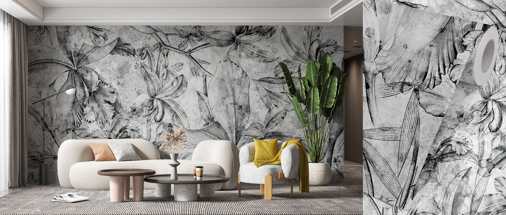 Blossoms arranged in expressive contrast define the Floral in Black and White Wallpaper. Its design reflects calm and refinement, enriching bedrooms, offices, or shared spaces with monochrome artistry and timeless elegance. 