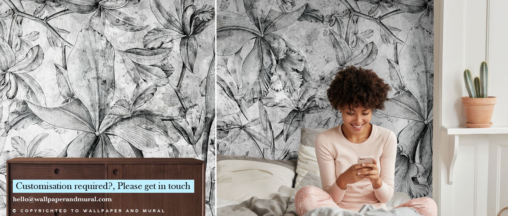 Floral in Black and White Wallpaper celebrates simplicity with expressive floral arrangements in monochrome. Its imagery enriches bedrooms, offices, or shared spaces with calm decorative elegance and timeless artistry. 