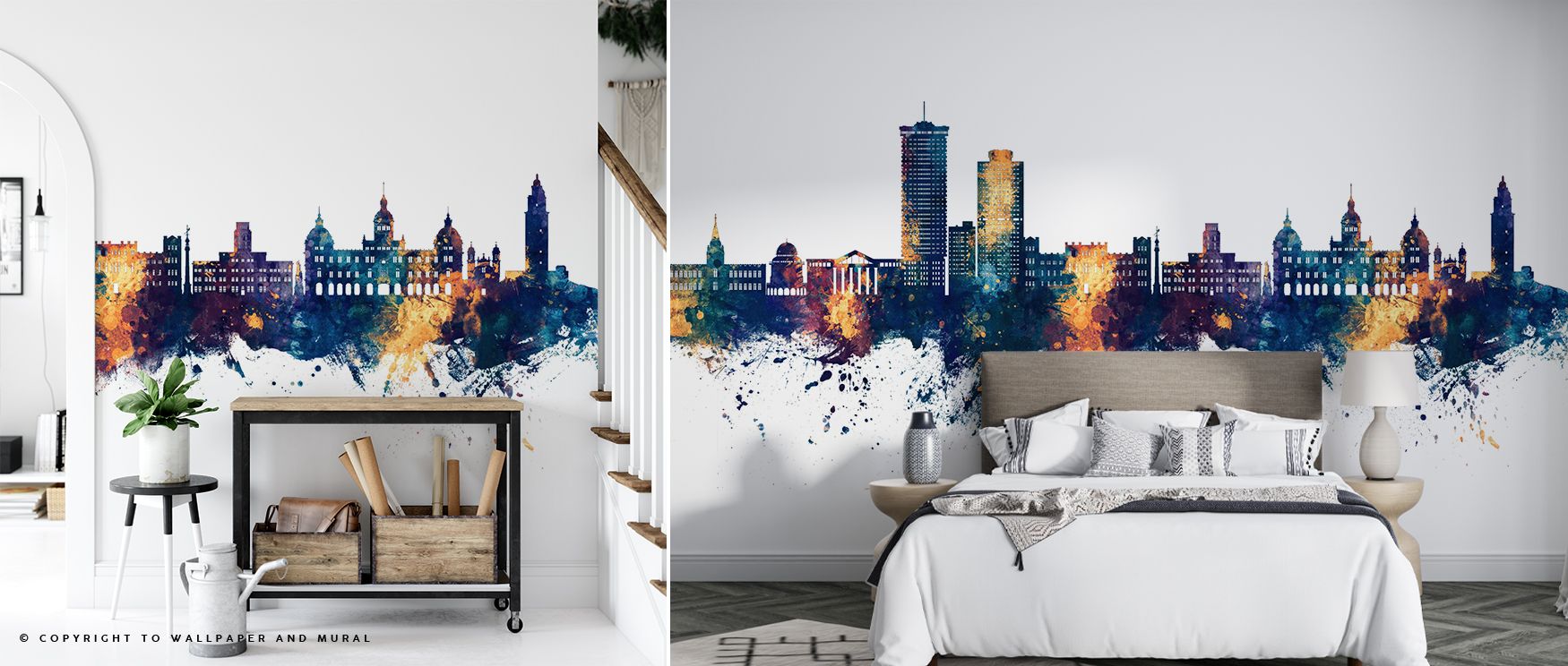 Architectural silhouettes highlighted in luminous tones shape the A Coruña Spain Skyline Blue & Bronze Wallpaper. Its imagery conveys cultural charm, enriching bedrooms, offices, or living interiors with expressive decorative artistry. 