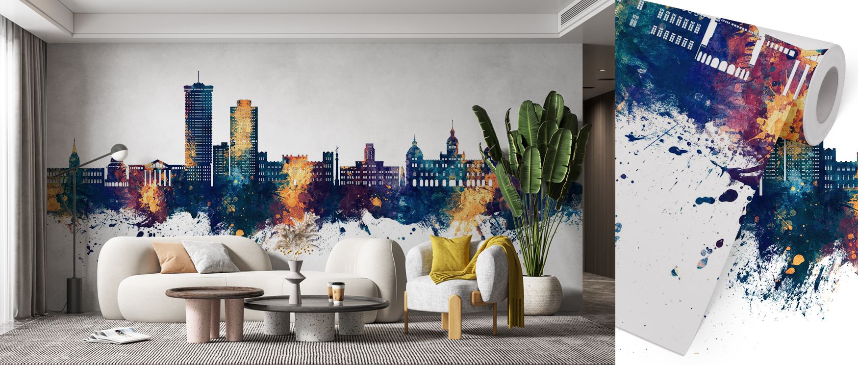 A Coruña Spain Skyline Blue & Bronze Wallpaper emphasizes cultural refinement with architectural imagery in bold tones. Its design uplifts bedrooms, offices, or shared interiors with stylish decorative charm and rhythm. 