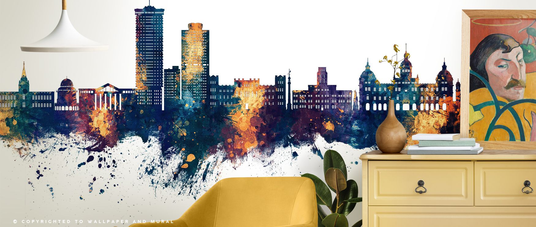 A Coruña Spain Skyline Blue & Bronze Wallpaper embodies refinement with silhouettes framed in contrasting tones. Its imagery conveys cultural strength, enriching bedrooms, offices, or living spaces with expressive architectural artistry. 
