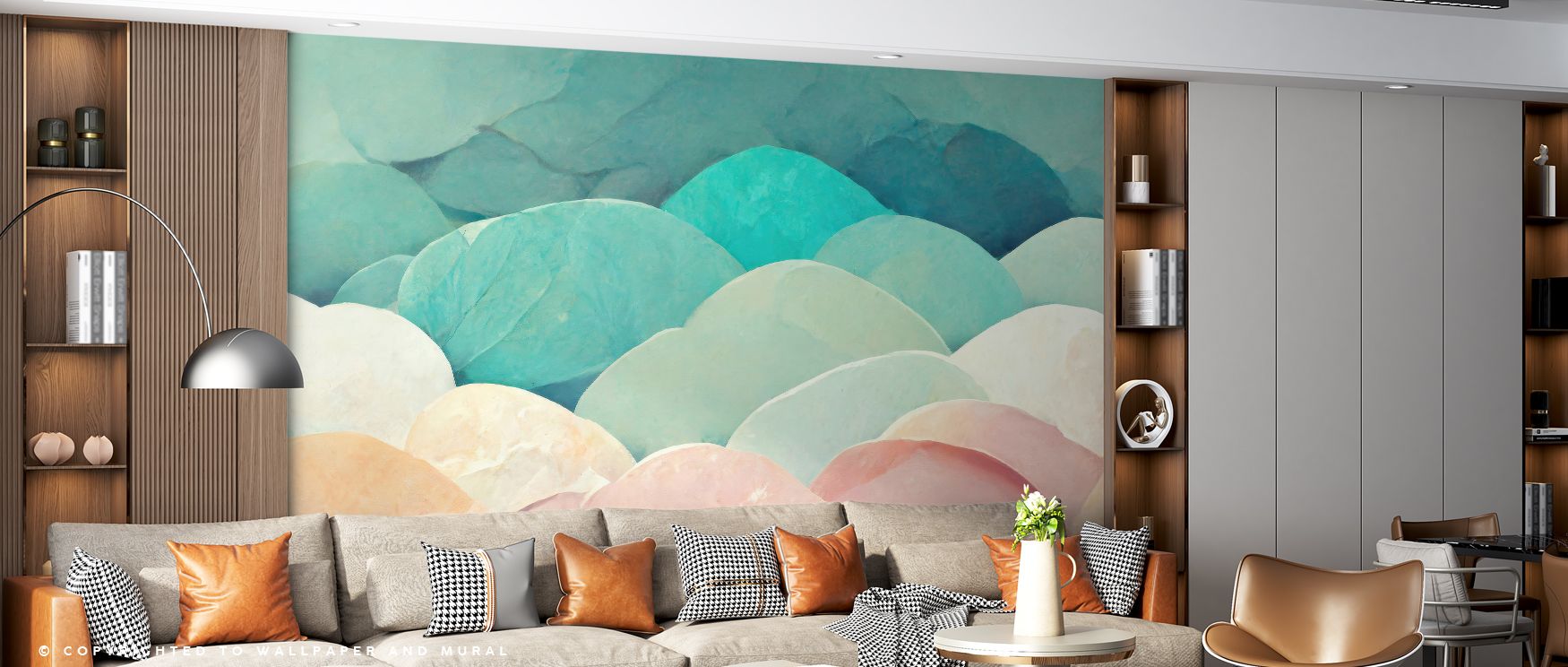 Petal-inspired imagery defines the Abstract Petals Wallpaper, arranged in flowing layers. Its design conveys vibrancy and style, enriching bedrooms, offices, or shared interiors with contemporary charm. 