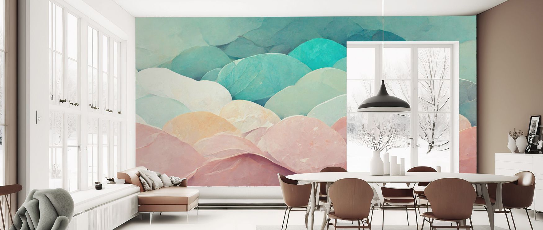 The Abstract Petals Wallpaper captures fluid patterns arranged with rhythmic artistry. Its imagery reflects vitality, enhancing bedrooms, offices, or shared interiors with stylish decorative sophistication and contemporary charm. 