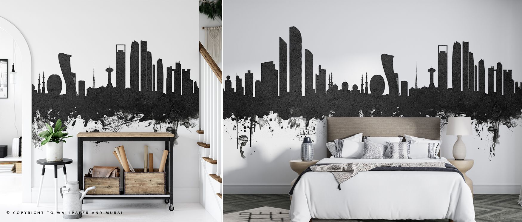 Abu Dhabi Skyline Black & White Wallpaper embodies architectural strength with expressive silhouettes. Its imagery conveys sophistication, enriching bedrooms, offices, or living areas with cultural artistry and modern decorative balance. 