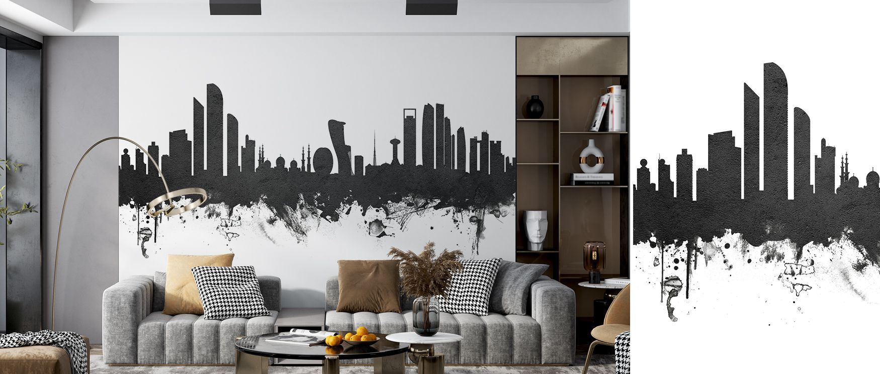 Abu Dhabi Skyline Black & White Wallpaper conveys strength with bold urban silhouettes. Its imagery uplifts bedrooms, offices, or living rooms with cultural artistry and refined decorative rhythm. 
