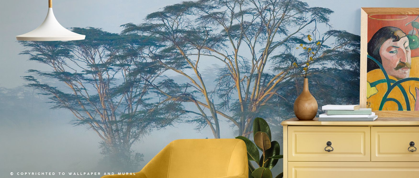 Acacia Pride Wallpaper illustrates the beauty of acacia trees through balanced imagery. Its design reflects freshness and decorative charm, enriching bedrooms, offices, or living spaces with natural elegance. 