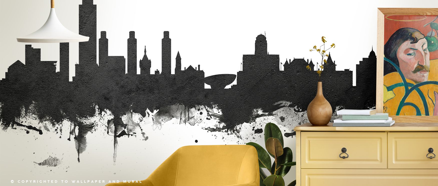 Albany New York Skyline Black & White Wallpaper highlights expressive city imagery in monochrome. Its design conveys refinement and cultural strength, uplifting bedrooms, offices, or living interiors with decorative balance. 