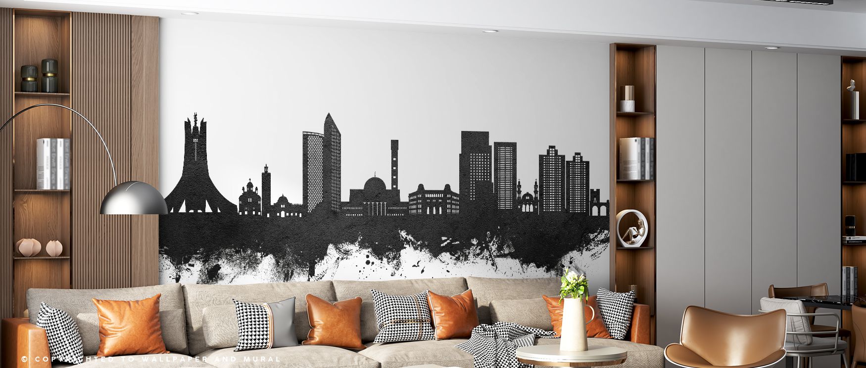 Monochrome urban imagery defines the Algiers Algeria Skyline Black & White Wallpaper, with architectural silhouettes presented in bold contrast. Its design conveys refinement, enriching bedrooms, offices, or shared spaces with cultural charm and decorativ
