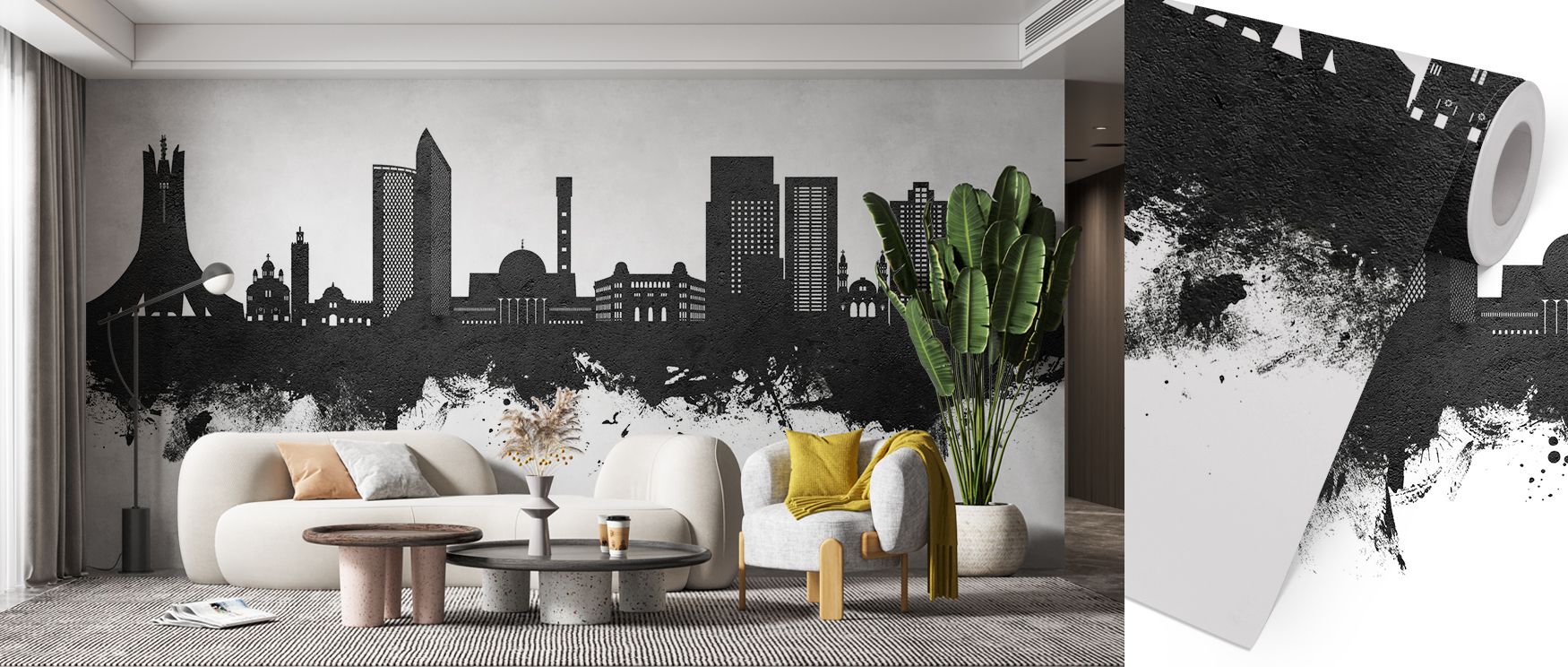 The Algiers Algeria Skyline Black & White Wallpaper emphasizes cultural refinement through bold city imagery. Its design enriches bedrooms, offices, or shared interiors with artistic charm and decorative elegance. 