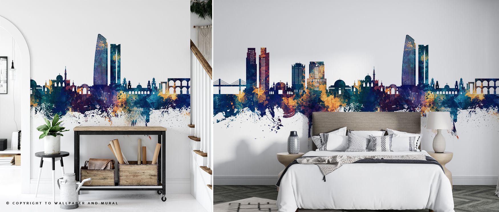 Amman Skyline Blue & Bronze Wallpaper presents urban identity in bold colors, arranged with refined rhythm. Its design conveys sophistication, enriching bedrooms, offices, or living spaces with cultural artistry and decorative charm. 