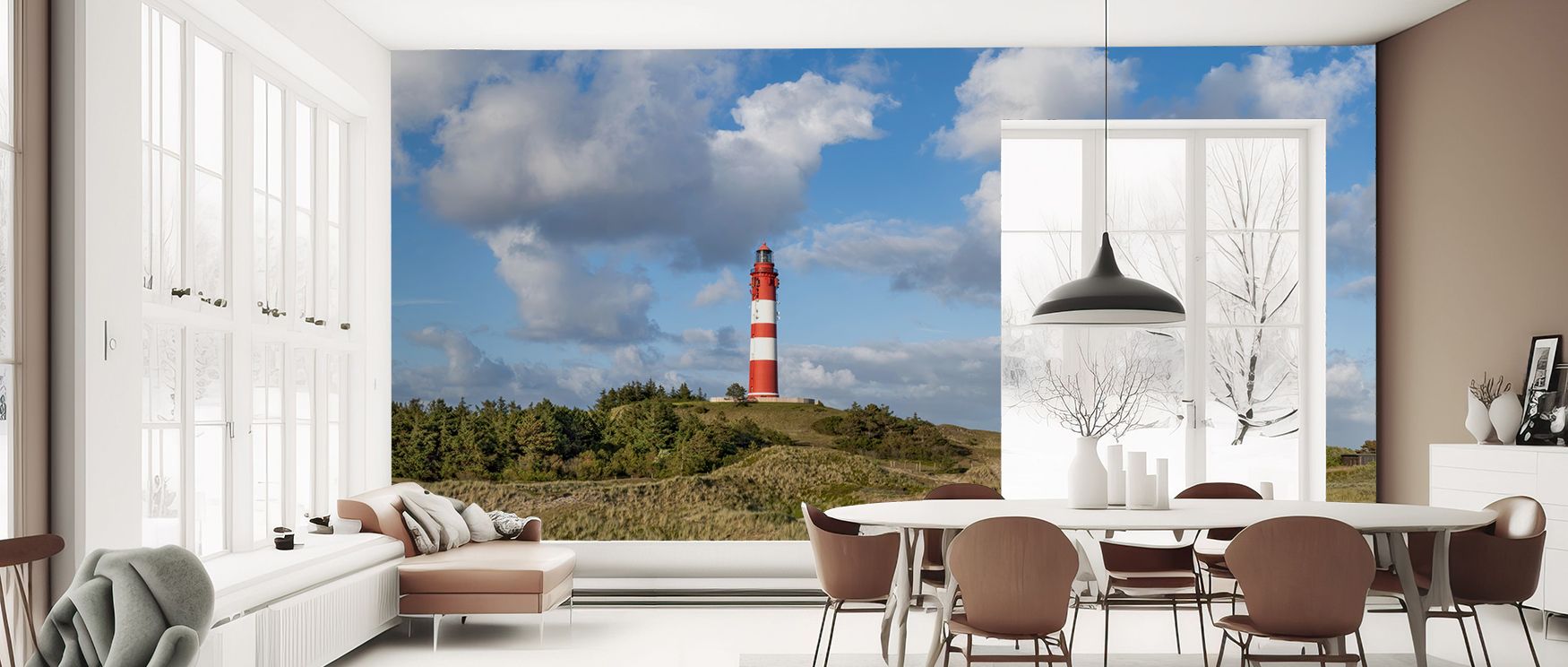 Amrum Lighthouse Wallpaper embodies maritime refinement with expressive tones. Its design reflects decorative calmness, enriching bedrooms, offices, or living spaces with coastal artistry and timeless elegance. 