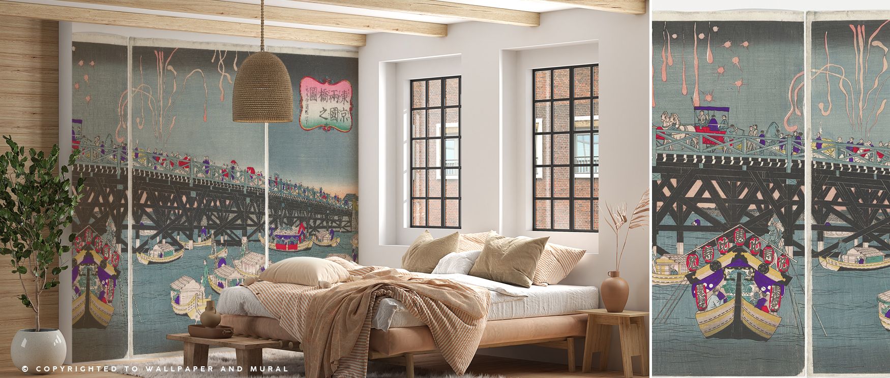 Ancient Fireworks Wallpaper embodies historical refinement with celebratory patterns. Its design conveys vibrancy, uplifting bedrooms, offices, or living spaces with cultural artistry and festive sophistication. 