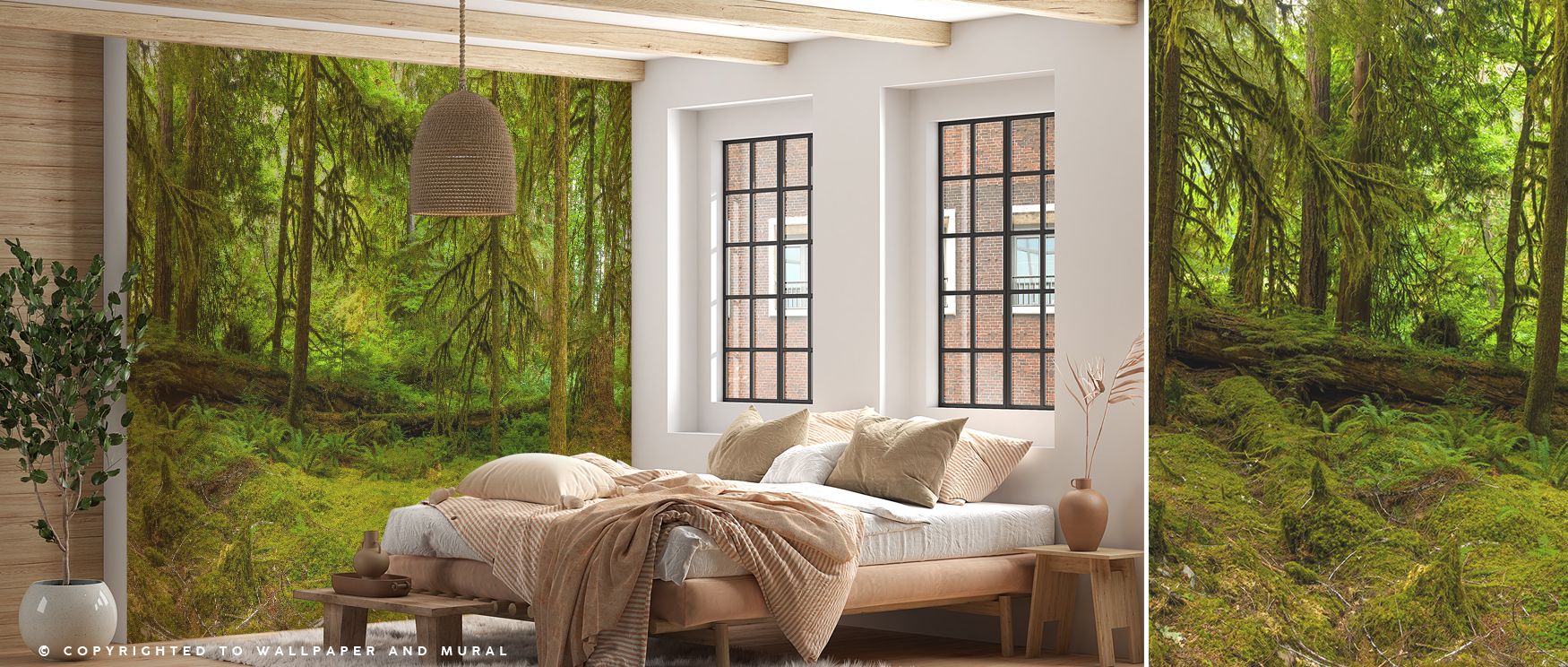 Ancient Groves Wallpaper embodies mystical elegance with woodland imagery. Its design reflects refinement, uplifting bedrooms, offices, or living areas with decorative artistry and serene natural balance. 