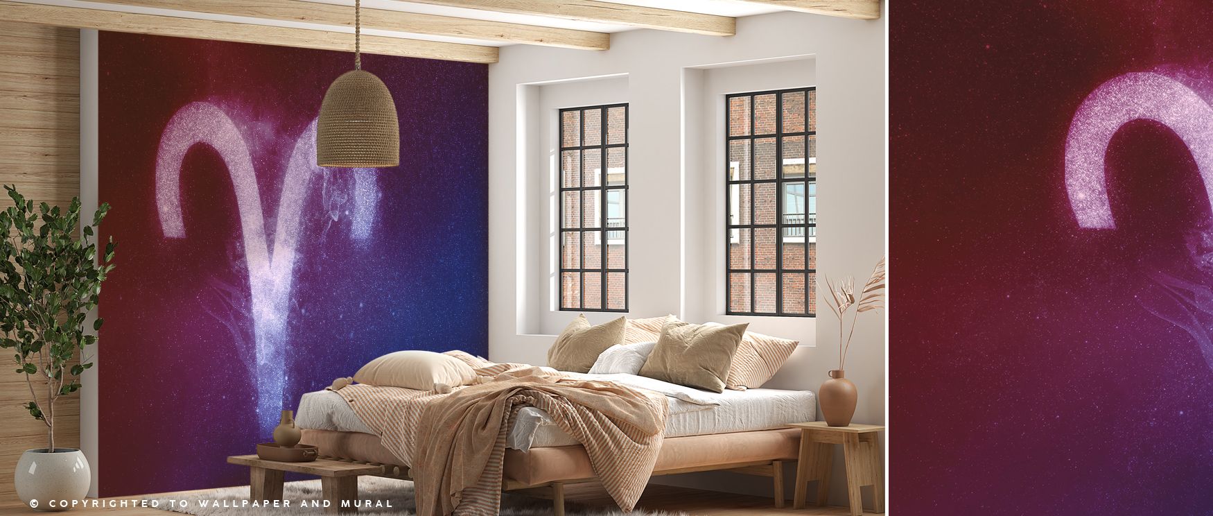 Celestial imagery defines the Aries Zodiac of Stars Wallpaper, arranged with refined detail. Its design conveys cosmic elegance, enriching bedrooms, offices, or shared interiors with decorative artistry and astrological resonance. 