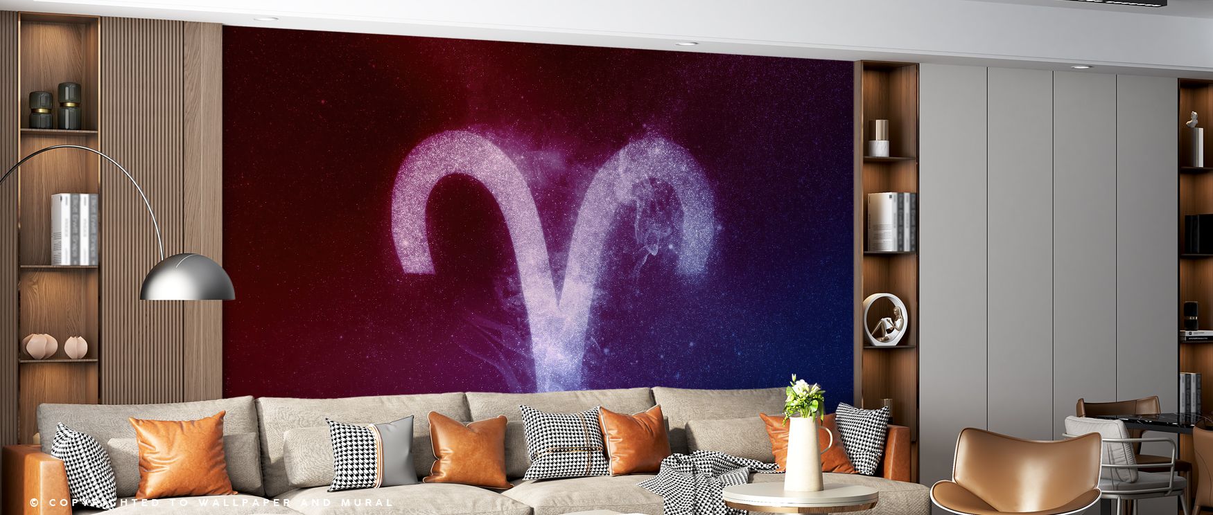 Aries Zodiac of Stars Wallpaper emphasizes astrology through starry imagery arranged in balance. Its design conveys mysticism, uplifting bedrooms, offices, or living spaces with cosmic artistry and decorative refinement. 