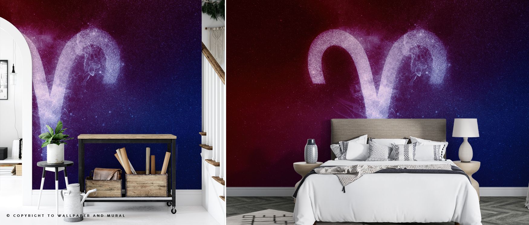 Aries Zodiac of Stars Wallpaper embodies astrological artistry with detailed celestial forms. Its design conveys refinement, uplifting bedrooms, offices, or living areas with mystical decorative charm. 