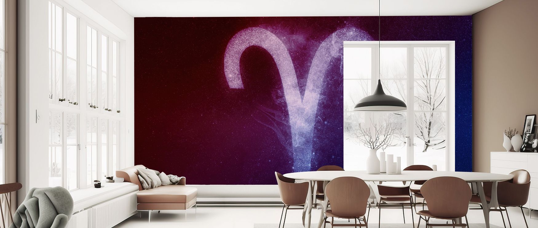 Expressive cosmic imagery defines the Aries Zodiac of Stars Wallpaper, highlighting constellations with artistry. Its design conveys refinement, enriching bedrooms, offices, or shared interiors with astrological decorative resonance. 