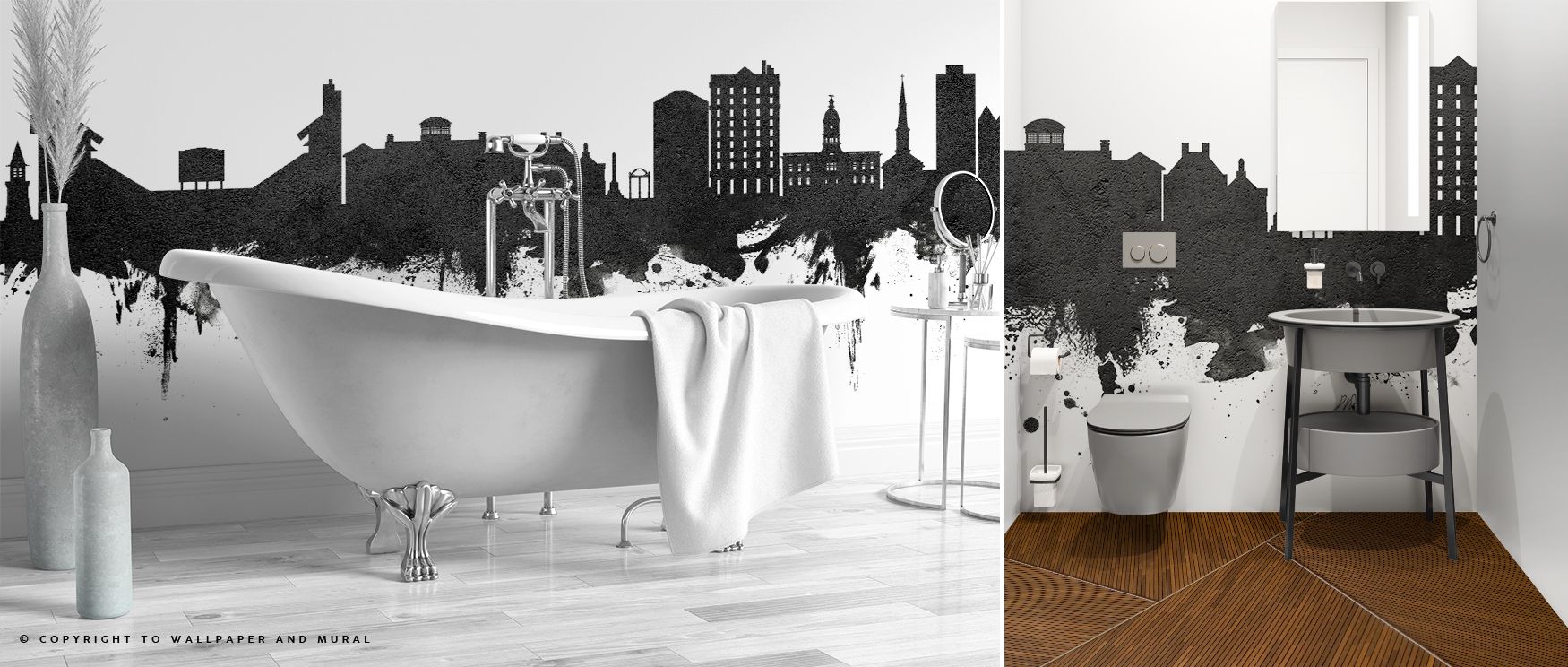 Athens Georgia Skyline Black & White Wallpaper embodies urban charm with expressive imagery. Its design conveys sophistication, uplifting bedrooms, offices, or living spaces with decorative artistry and cultural presence. 