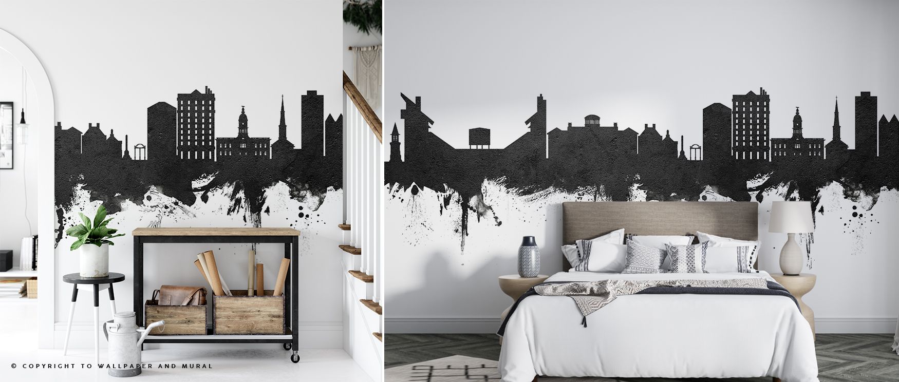 Architectural silhouettes define the Athens Georgia Skyline Black & White Wallpaper, arranged with expressive balance. Its design conveys cultural sophistication, enriching bedrooms, offices, or shared interiors with decorative rhythm and artistry. 